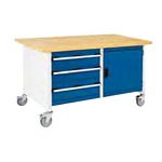 1500mm Wide Mobile Moveable Industrial Storage Benches with Cupboards and Drawers
